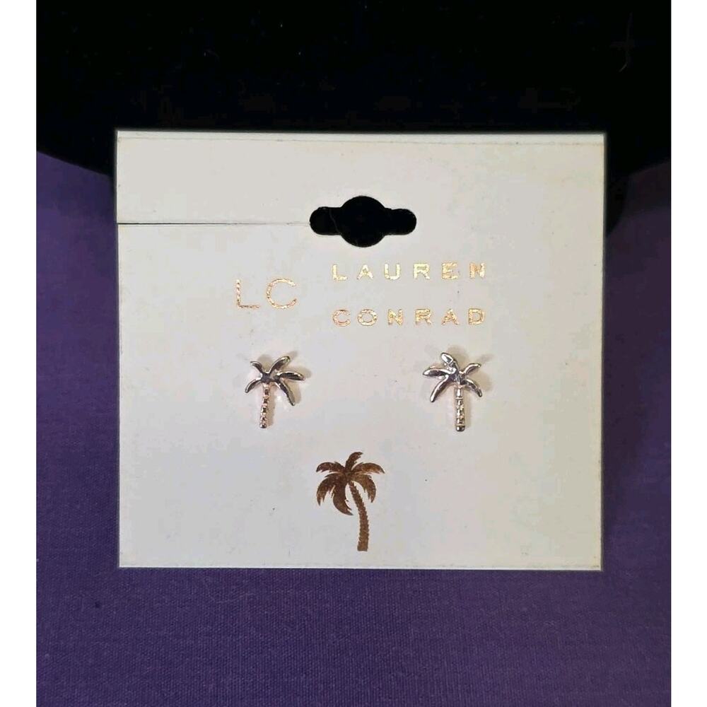 LAUREN CONRAD Palm Tree Earrings Stud Rose Gold Tone Metal Small Pierced